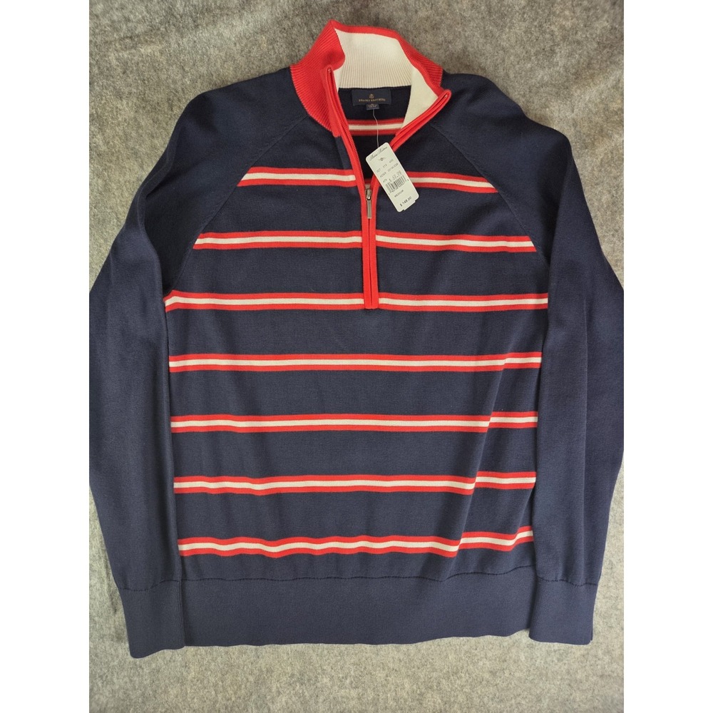 Brooks Brothers Sweater Mens Medium Cotton 1/4 Zip Red White Blue Striped NWT